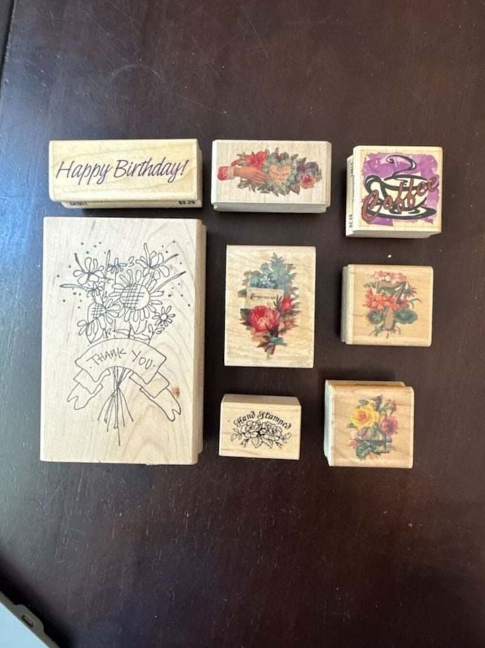 Assorted Vintage Wood-Mounted Rubber Stamp Collection (8 Stamps)
